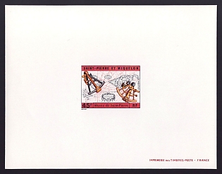 1971 45fr Saint Pierre and Miquelon 'Old chart and sextants, horiz' Proof Sheetlet, Epreuve de Luxe, French Community Deluxe Presentation Miniature Sheet