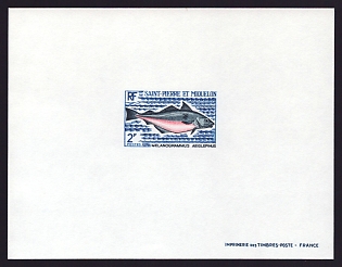 1972 2fr Saint Pierre and Miquelon 'Haddock' Proof Sheetlet, Epreuve de Luxe, French Community Deluxe Presentation Miniature Sheet