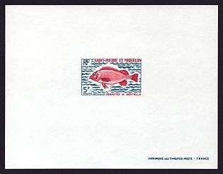 1972 5fr Saint Pierre and Miquelon 'Sebastes mentella' Proof Sheetlet, Epreuve de Luxe, French Community Deluxe Presentation Miniature Sheet