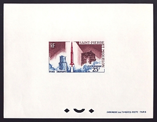 1966 25fr Saint Pierre and Miquelon 'Diamant rocket and launching installations' Airmail Proof Sheetlet, Epreuve de Luxe, French Community Deluxe Presentation Miniature Sheet