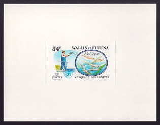 1979 34fr Wallis and Futuna 'Stocking young tunas' Sunken Proof Sheetlet, Epreuve de Luxe, French Community Deluxe Presentation Miniature Sheet