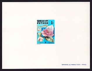 1982 2fr Wallis and Futuna 'Flower' Proof Sheetlet, Epreuve de Luxe, French Community Deluxe Presentation Miniature Sheet