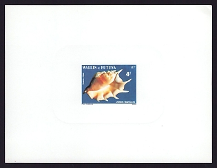 1986 4fr Wallis and Futuna 'Seashells' Sunken Proof Sheetlet, Epreuve de Luxe, French Community Deluxe Presentation Miniature Sheet