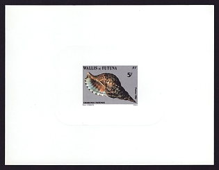 1986 5fr Wallis and Futuna 'Seashells' Sunken Proof Sheetlet, Epreuve de Luxe, French Community Deluxe Presentation Miniature Sheet