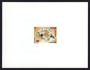 1986 18fr Wallis and Futuna 'Seashells' Sunken Proof Sheetlet, Epreuve de Luxe, French Community Deluxe Presentation Miniature Sheet