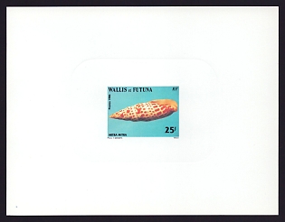 1986 25fr Wallis and Futuna 'Seashells' Sunken Proof Sheetlet, Epreuve de Luxe, French Community Deluxe Presentation Miniature Sheet