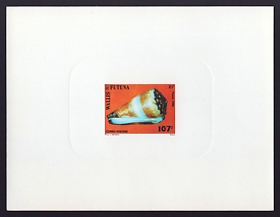 1986 107fr Wallis and Futuna 'Seashells' Sunken Proof Sheetlet, Epreuve de Luxe, French Community Deluxe Presentation Miniature Sheet