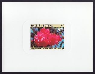 1986 97fr Wallis and Futuna 'Rose Laurel' Sunken Proof Sheetlet, Epreuve de Luxe, French Community Deluxe Presentation Miniature Sheet