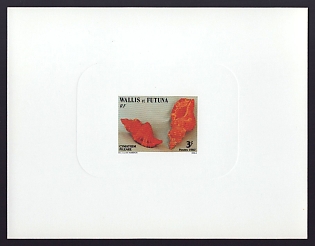 1987 3fr Wallis and Futuna 'Seashells' Sunken Proof Sheetlet, Epreuve de Luxe, French Community Deluxe Presentation Miniature Sheet