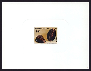 1987 28fr Wallis and Futuna 'Seashells' Sunken Proof Sheetlet, Epreuve de Luxe, French Community Deluxe Presentation Miniature Sheet