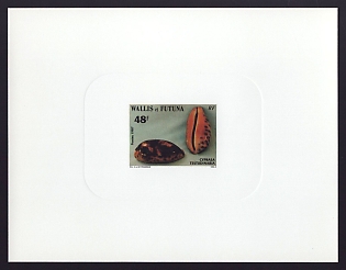 1987 48fr Wallis and Futuna 'Seashells' Sunken Proof Sheetlet, Epreuve de Luxe, French Community Deluxe Presentation Miniature Sheet