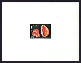 1987 78fr Wallis and Futuna 'Seashells' Sunken Proof Sheetlet, Epreuve de Luxe, French Community Deluxe Presentation Miniature Sheet