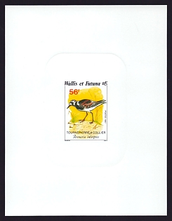 1987 56fr Wallis and Futuna 'Birds' Sunken Proof Sheetlet, Epreuve de Luxe, French Community Deluxe Presentation Miniature Sheet