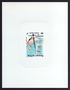 1989 21fr Wallis and Futuna 'World Telecommunications Day' Sunken Proof Sheetlet, Epreuve de Luxe, French Community Deluxe Presentation Miniature Sheet
