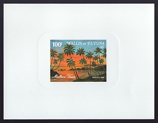 1990 100fr Wallis and Futuna 'Best Wishes' Sunken Proof Sheetlet, Epreuve de Luxe, French Community Deluxe Presentation Miniature Sheet