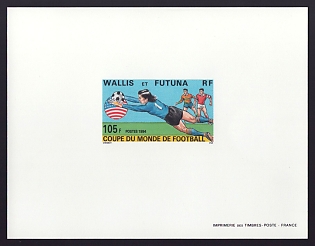 1994 105fr Wallis and Futuna '1994 World Cup Soccer Championships, U.S.' Proof Sheetlet, Epreuve de Luxe, French Community Deluxe Presentation Miniature Sheet