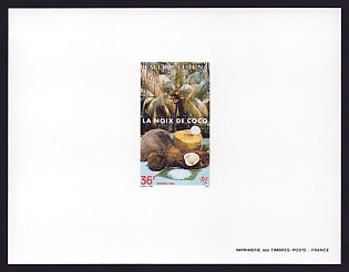 1994 36fr Wallis and Futuna 'Coconut' Proof Sheetlet, Epreuve de Luxe, French Community Deluxe Presentation Miniature Sheet