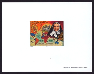 1996 50fr Wallis and Futuna 'Francoise Perroton, Missionary' Proof Sheetlet, Epreuve de Luxe, French Community Deluxe Presentation Miniature Sheet
