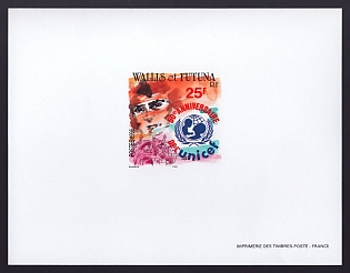 1996 25fr Wallis and Futuna 'UNICEF, 50th Anniv' Proof Sheetlet, Epreuve de Luxe, French Community Deluxe Presentation Miniature Sheet