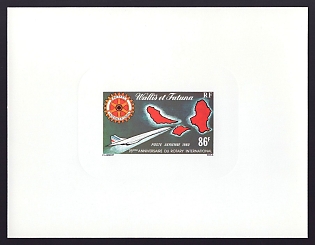 1980 86fr Wallis and Futuna 'Rotary International, 75th Anniversary' Sunken Airmail Proof Sheetlet, Epreuve de Luxe, French Community Deluxe Presentation Miniature Sheet