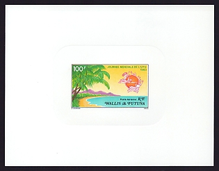1983 100fr Wallis and Futuna 'World UPU Day' Sunken Airmail Proof Sheetlet, Epreuve de Luxe, French Community Deluxe Presentation Miniature Sheet