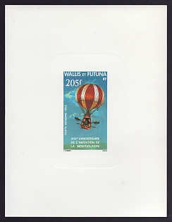 1983 205fr Wallis and Futuna 'Manned Flight Bicentenary' Sunken Airmail Proof Sheetlet, Epreuve de Luxe, French Community Deluxe Presentation Miniature Sheet
