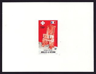 1989 700fr Wallis and Futuna 'Royal Throne' Airmail Proof Sheetlet, Epreuve de Luxe, French Community Deluxe Presentation Miniature Sheet