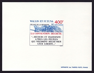 1993 400fr Wallis and Futuna 'Second Year of First French Republic, Bicent' Airmail Proof Sheetlet, Epreuve de Luxe, French Community Deluxe Presentation Miniature Sheet