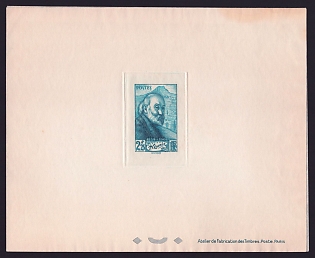 1939 2.25fr France 'Self-portrait' Sunken Trial Color Proof Sheetlet, Epreuve de Luxe, Deluxe Presentation Miniature Sheet