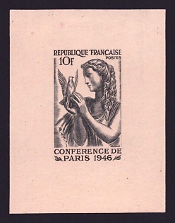 1946 10fr France 'Holding the Dove of Peace' Trial Color Proof Sheetlet, Epreuve de Luxe, Deluxe Presentation Miniature Sheet