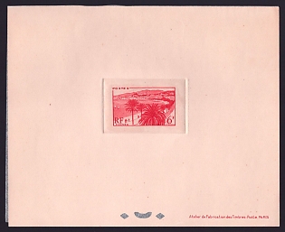 1946-48 6fr France 'Cannes' Sunken Trial Color Proof Sheetlet, Epreuve de Luxe, Deluxe Presentation Miniature Sheet