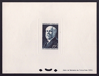 1950 15fr France 'Raymond Poincare' Sunken Trial Color Proof Sheetlet, Epreuve de Luxe, Deluxe Presentation Miniature Sheet
