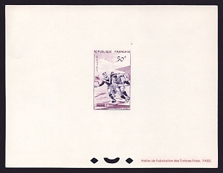 1956 50fr France 'Rugby' Proof Sheetlet, Epreuve de Luxe, Deluxe Presentation Miniature Sheet