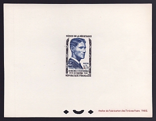 1957 10fr France 'Honore d'Estienne d'Orves' Proof Sheetlet, Epreuve de Luxe, Deluxe Presentation Miniature Sheet