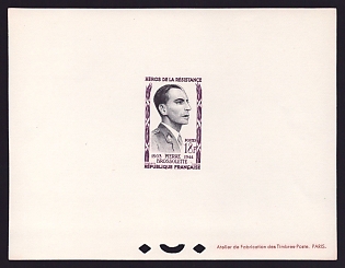 1957 18fr France 'Pierre Brossolette' Proof Sheetlet, Epreuve de Luxe, Deluxe Presentation Miniature Sheet