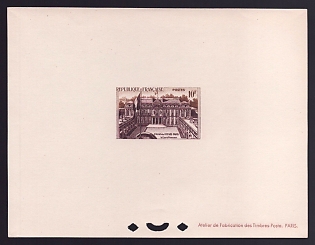 1957 10fr France 'Etysee Palace' Trial Color Proof Sheetlet, Epreuve de Luxe, Deluxe Presentation Miniature Sheet