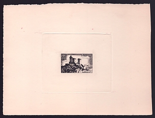 1958 15fr France 'Foix Chateau' Sunken Trial Color Proof Sheetlet, Epreuve de Luxe, Deluxe Presentation Miniature Sheet