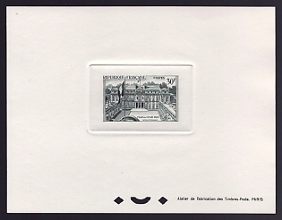 1959 30fr France 'Elysee Palace' Sunken Trial Color Proof Sheetlet, Epreuve de Luxe, Deluxe Presentation Miniature Sheet