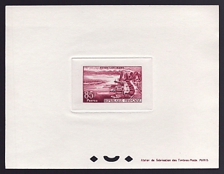 1959 85fr France 'Evianles Bains' Sunken Trial Color Proof Sheetlet, Epreuve de Luxe, Deluxe Presentation Miniature Sheet