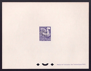 1959 8c France 'Gallic Cock Type of 1954' Trial Color Proof Sheetlet, Epreuve de Luxe, Deluxe Presentation Miniature Sheet