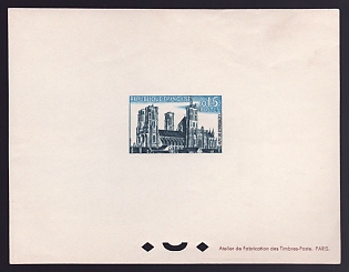 1960 15c France 'Laon Cathedral' Proof Sheetlet, Epreuve de Luxe, Deluxe Presentation Miniature Sheet