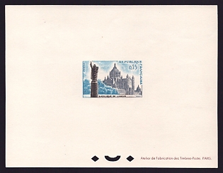 1960 15c France 'Lisieux Basilica' Proof Sheetlet, Epreuve de Luxe, Deluxe Presentation Miniature Sheet