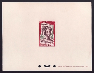 1961 20c France 'La Champmesle' Proof Sheetlet, Epreuve de Luxe, Deluxe Presentation Miniature Sheet