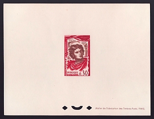 1961 30c France 'Talma' Proof Sheetlet, Epreuve de Luxe, Deluxe Presentation Miniature Sheet