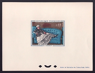 1962 65c France '"Madame Manet on Blue Sofa" by Edouard Manet' Proof Sheetlet, Epreuve de Luxe, Deluxe Presentation Miniature Sheet
