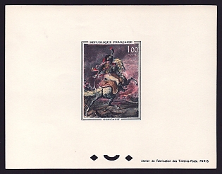 1962 1fr France '"Guards officer on horseback" by Theodore Gericautt. Vert' Proof Sheetlet, Epreuve de Luxe, Deluxe Presentation Miniature Sheet