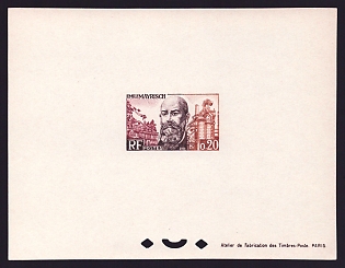 1963 20c France 'Emile Mayrisch, Colpach Chateau & blast furnace, Esch' Proof Sheetlet, Epreuve de Luxe, Deluxe Presentation Miniature Sheet