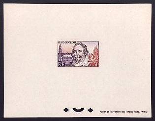 1963 30c France 'Hugo de Groot, Palace of Peace. The Hague & St. Agatha Church, Delft' Proof Sheetlet, Epreuve de Luxe, Deluxe Presentation Miniature Sheet