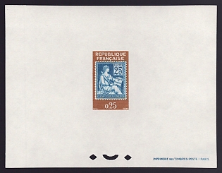 1964 25c France 'Stamp of 1900' Proof Sheetlet, Epreuve de Luxe, Deluxe Presentation Miniature Sheet