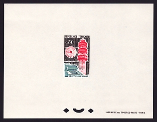 1964 30c France 'Telecommunications' Proof Sheetlet, Epreuve de Luxe, Deluxe Presentation Miniature Sheet